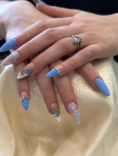 Dusty blue glossy square nails