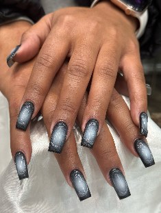 Smoky grey and black ombré coffin nails