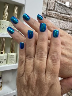 Blue chrome short almond nails