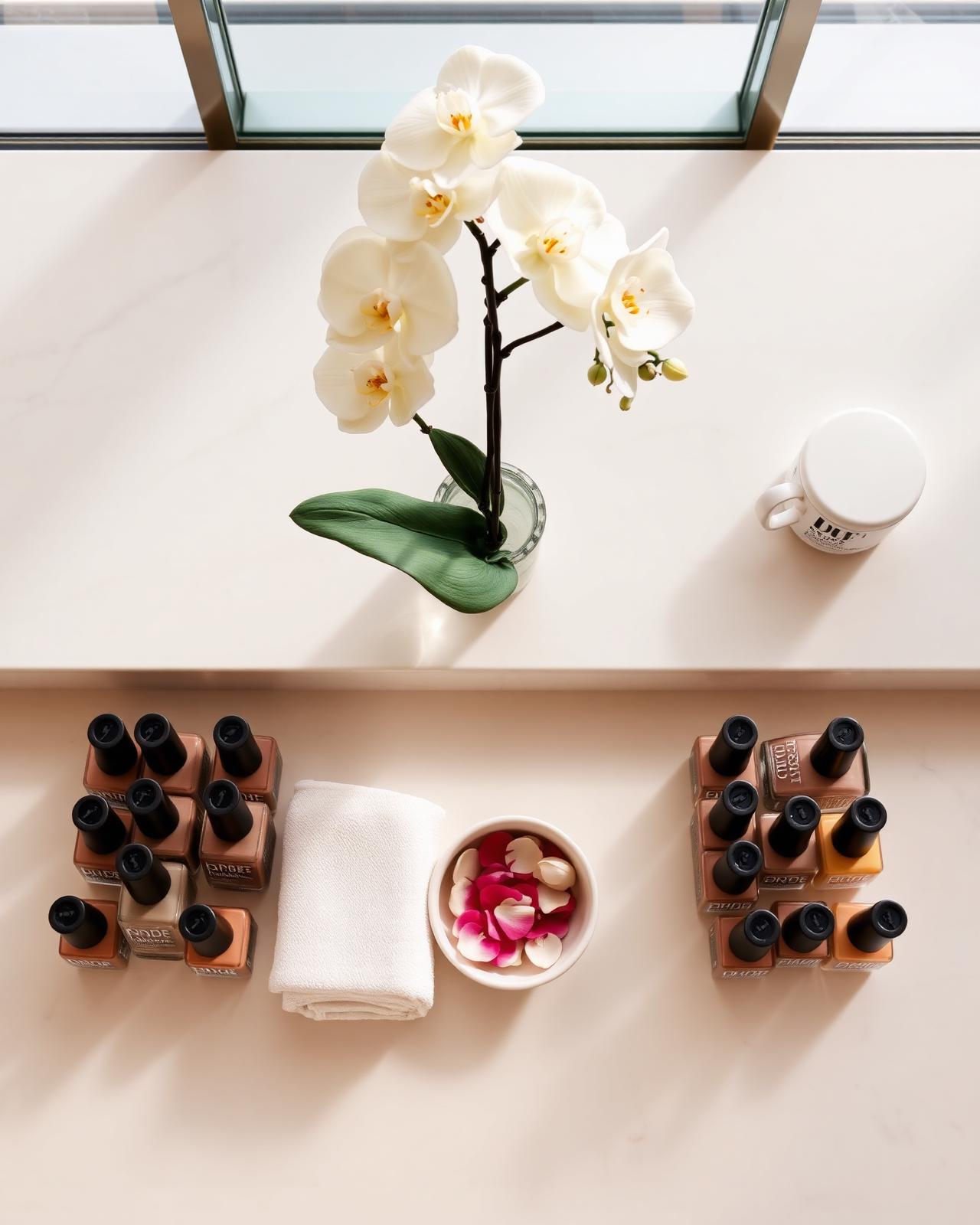 Luxury manicure station with orchids